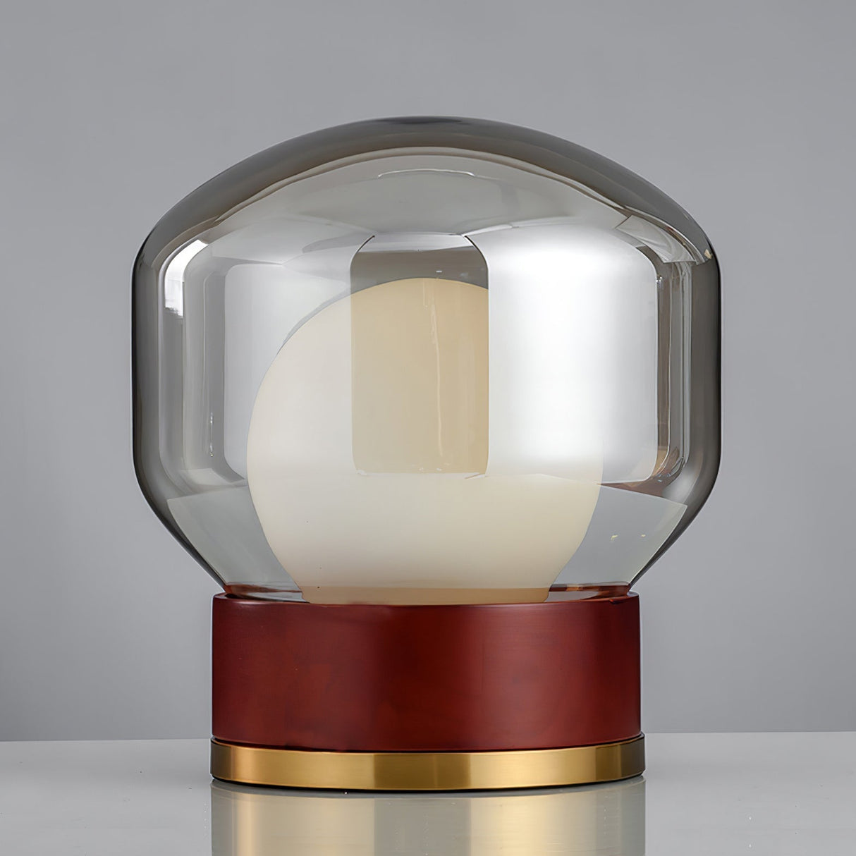 Modern Glass Table Lamp Walnut Base with Amber Shade - Product detail 34