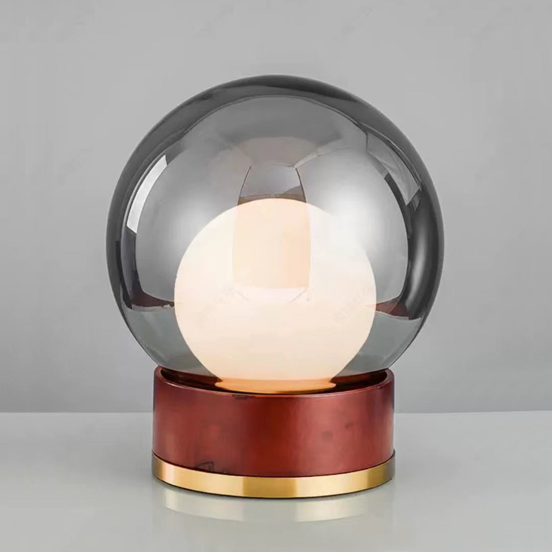 Modern Glass Table Lamp Walnut Base with Amber Shade - Product detail 32