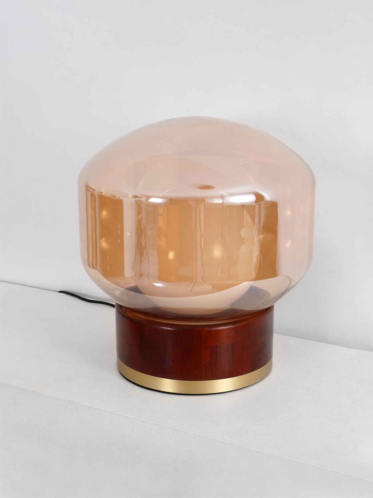 Modern Glass Table Lamp Walnut Base with Amber Shade - Product detail 12