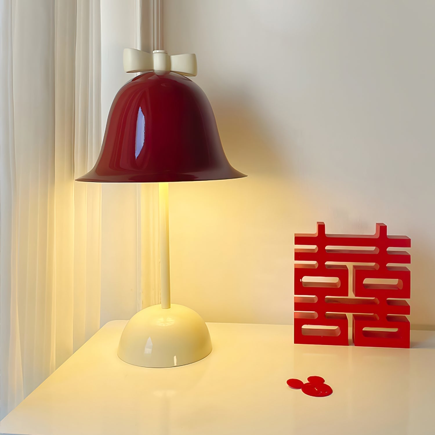 Bell Table Lamp  Red Metal Shade With Bow Detail - Product detail 18