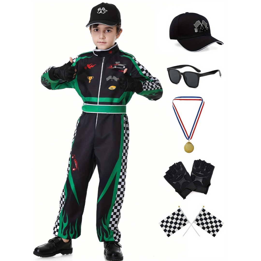 Kids Racing Champion Costume  Complete Motorsport Set - Product showcase