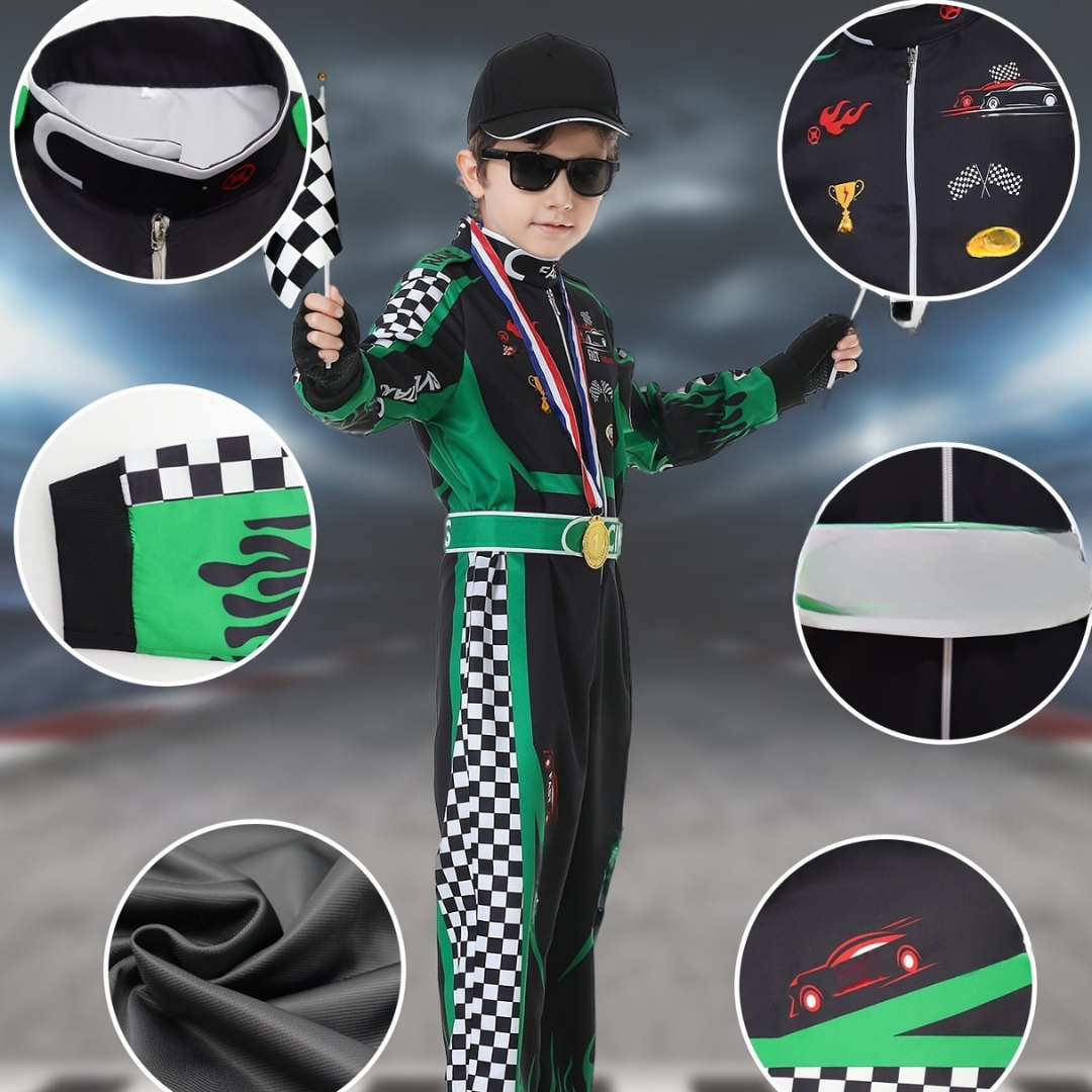 Kids Racing Champion Costume  Complete Motorsport Set - Detailed view