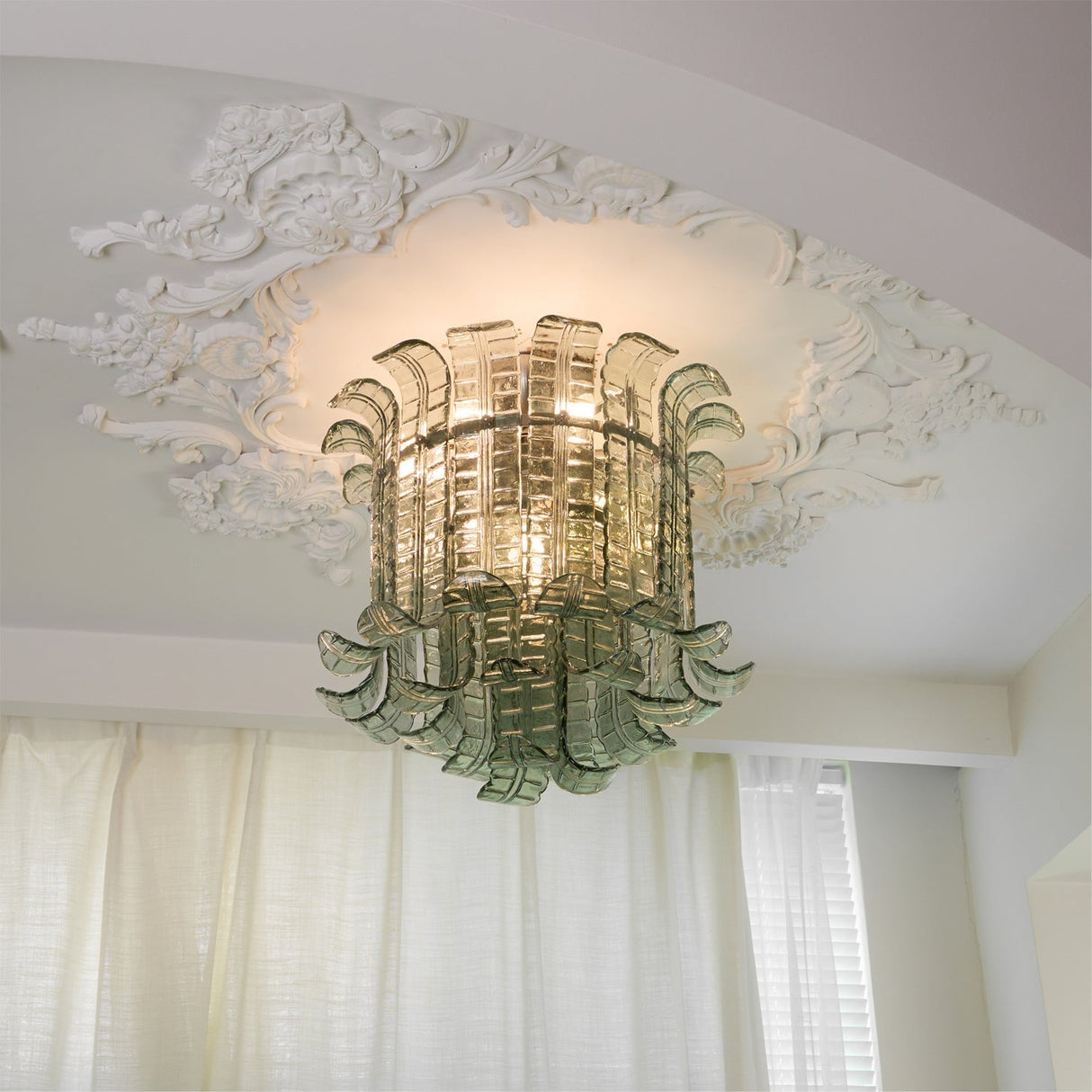 Art Deco Ceiling Light Green Glass Leaf Design - Product example