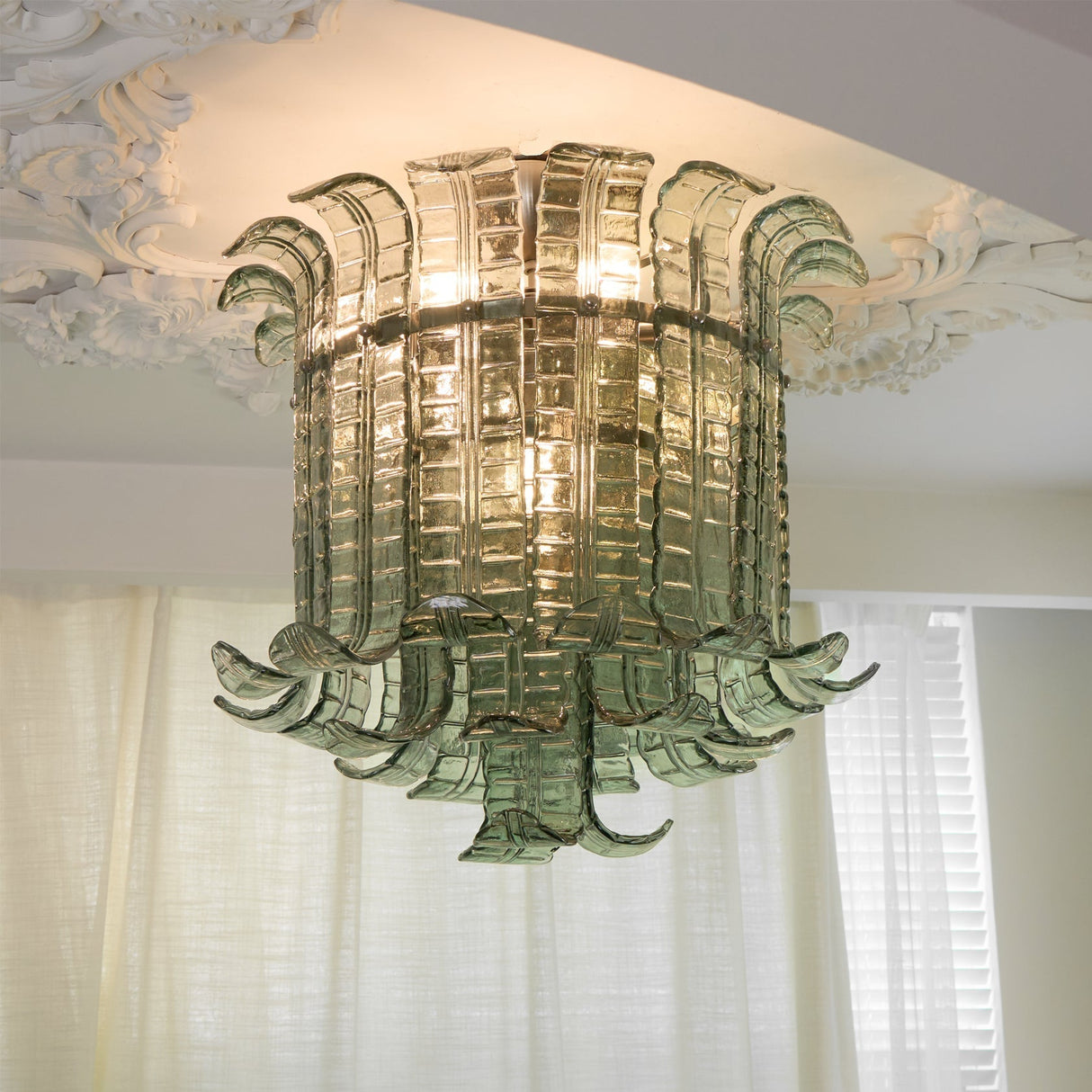 Art Deco Ceiling Light Green Glass Leaf Design - Product detail 4