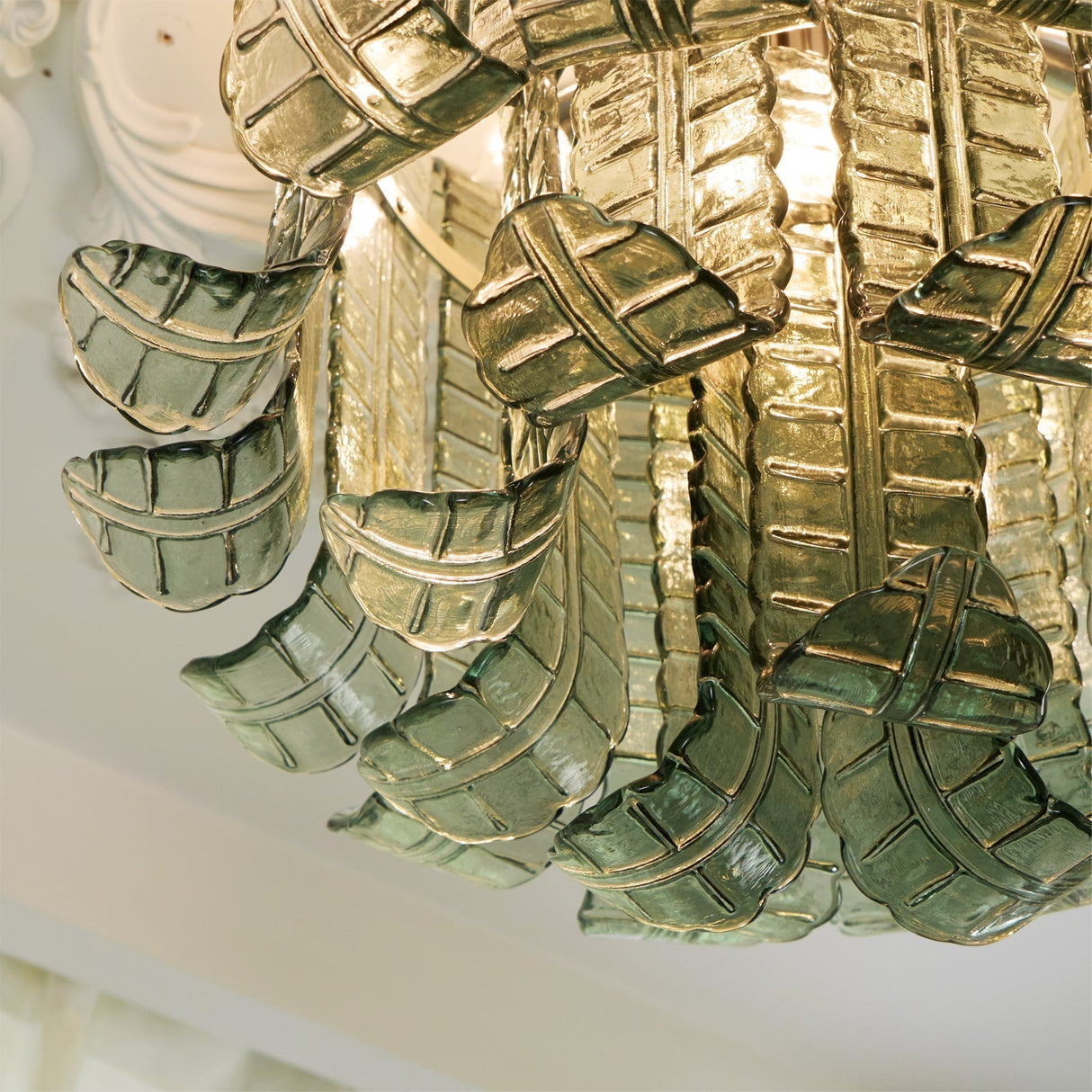 Art Deco Ceiling Light Green Glass Leaf Design - Product detail 6