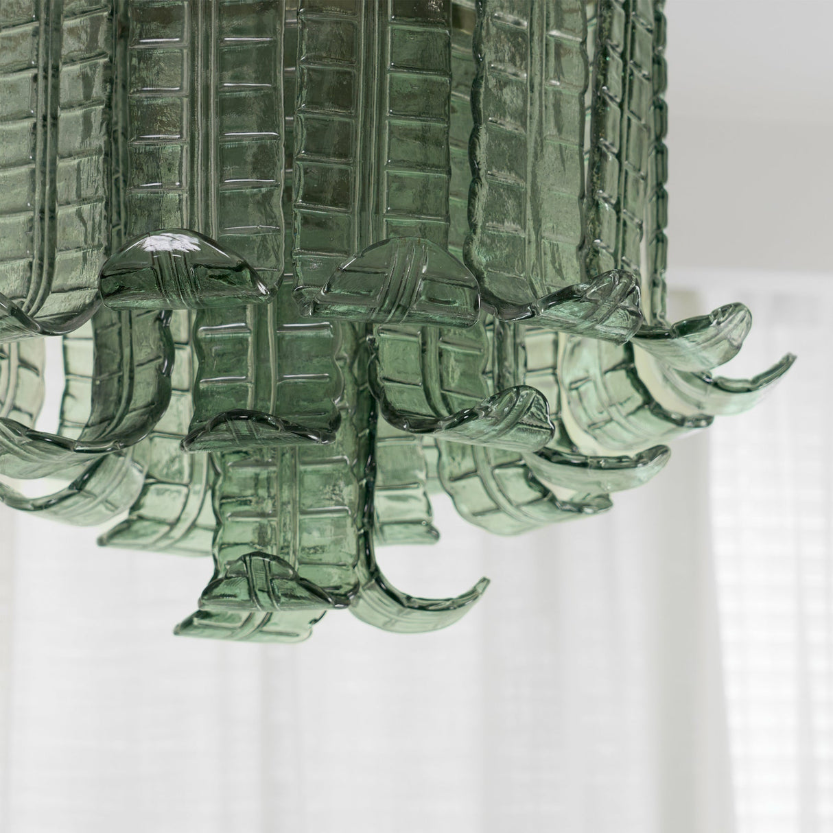Art Deco Ceiling Light Green Glass Leaf Design - Product detail 7