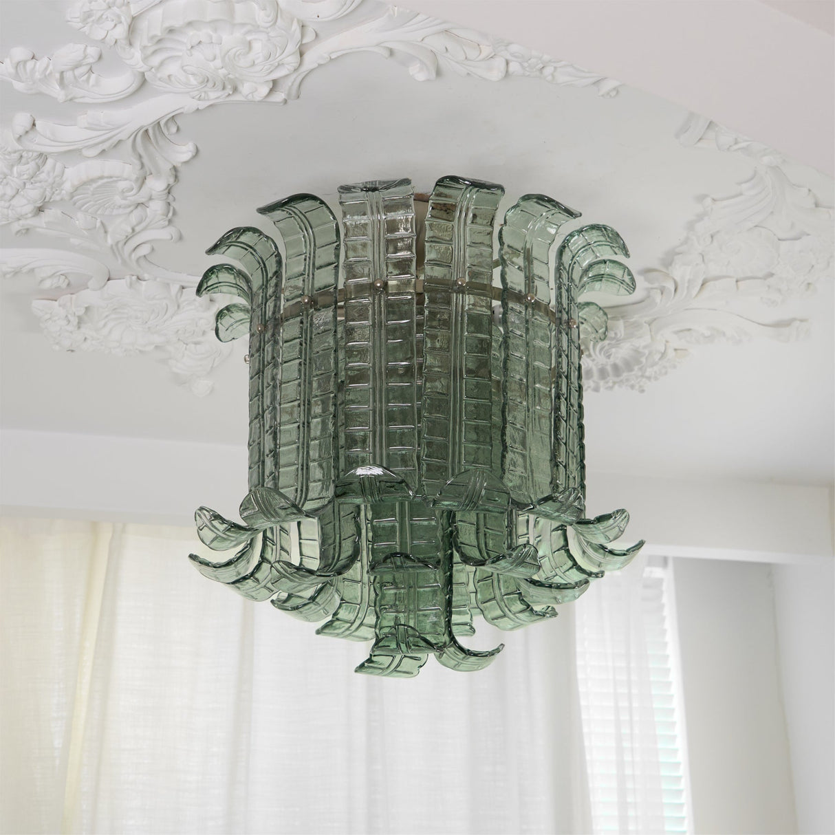Art Deco Ceiling Light Green Glass Leaf Design - Product detail 8