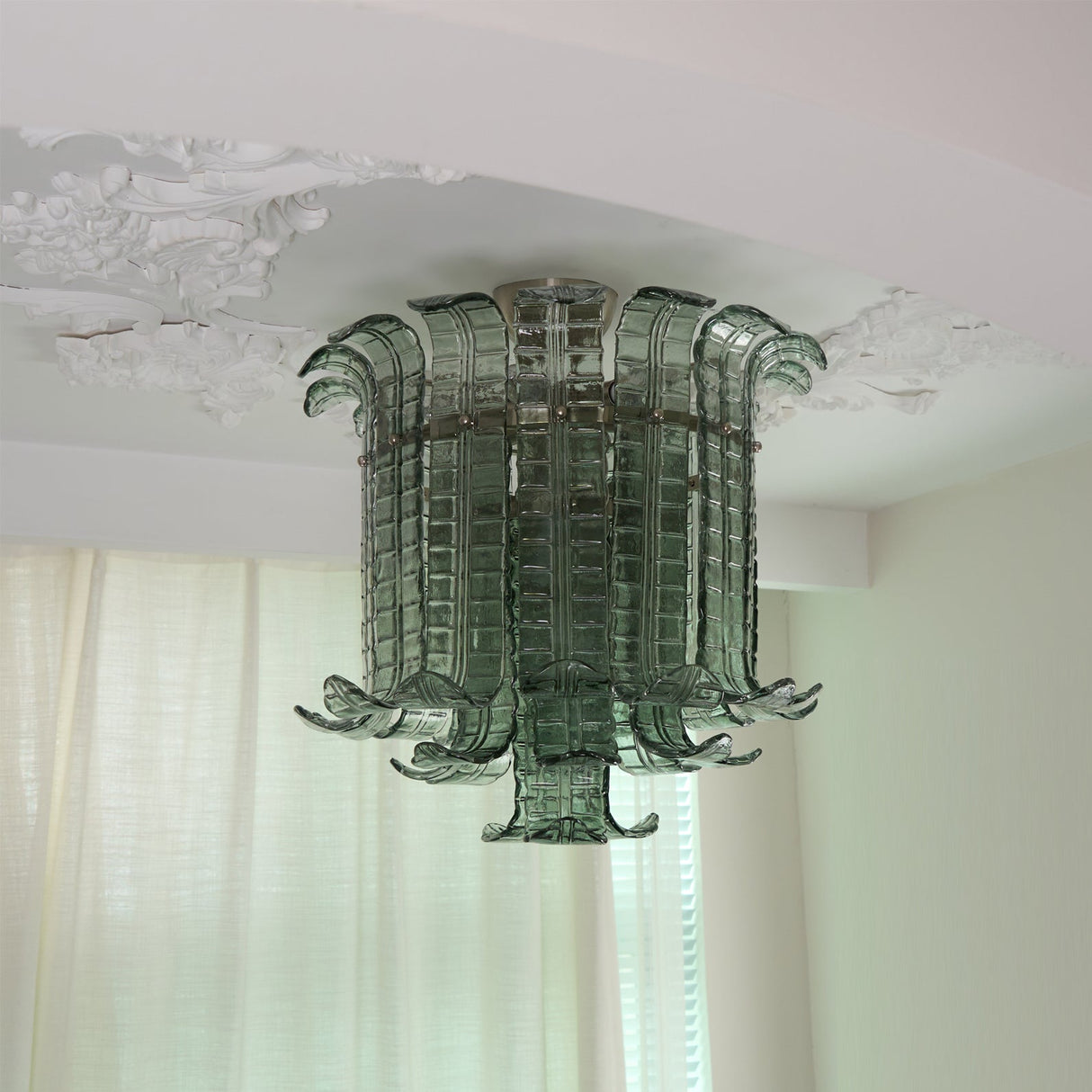 Art Deco Ceiling Light Green Glass Leaf Design - Product detail 9
