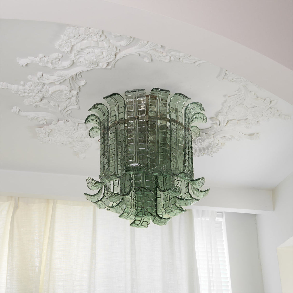 Art Deco Ceiling Light Green Glass Leaf Design - Product detail 10