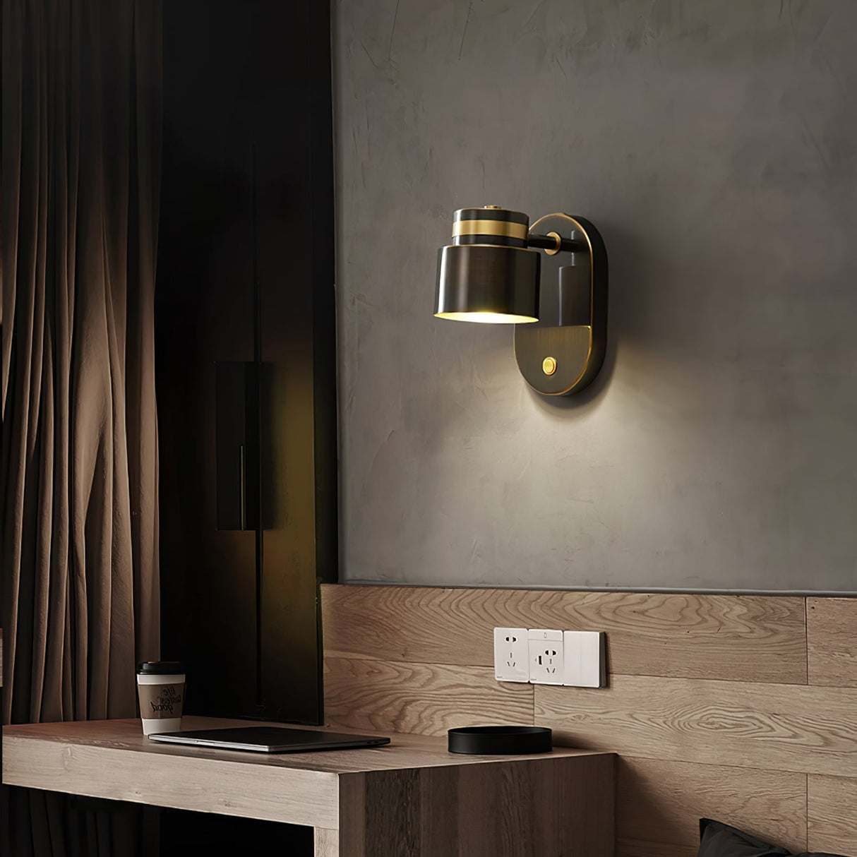 Modern Wall Sconce Black Aluminum With Gold Trim - Detailed view