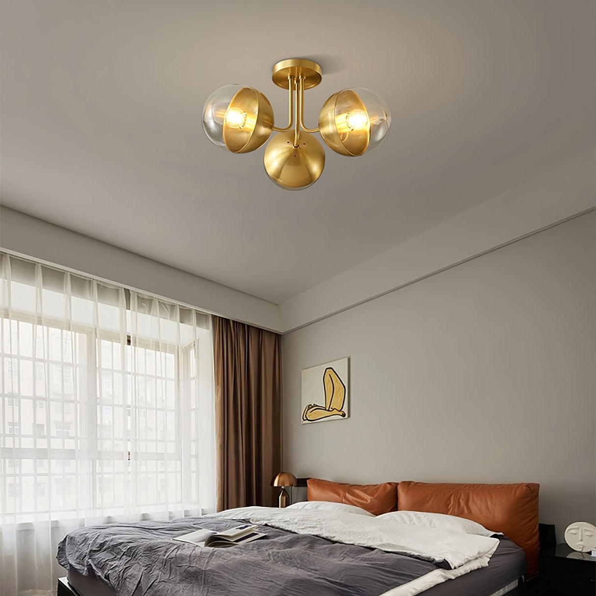 Modern Glass Globe Ceiling Light Brass Triple Sphere Design - Product detail 7