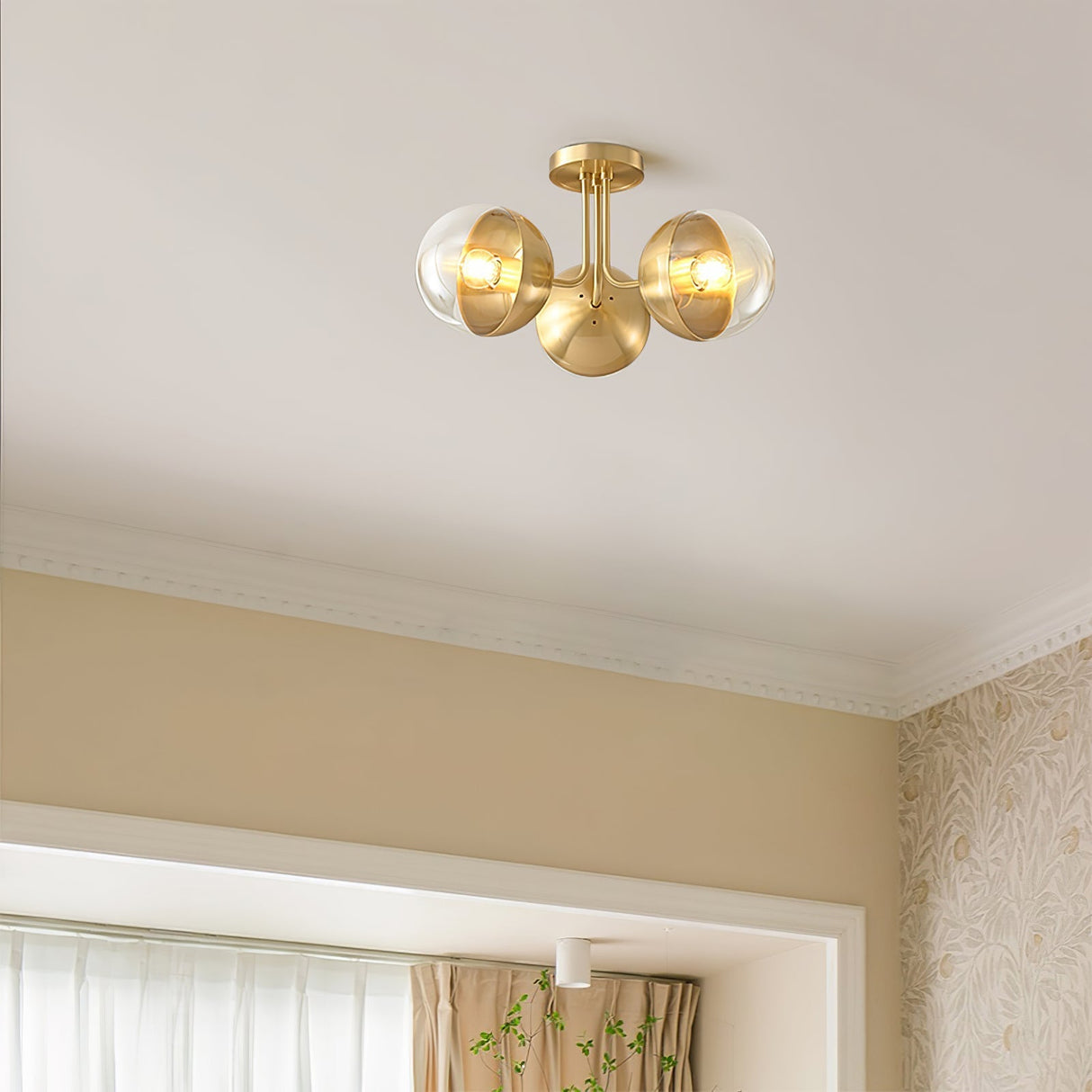 Modern Glass Globe Ceiling Light Brass Triple Sphere Design - Product detail 9