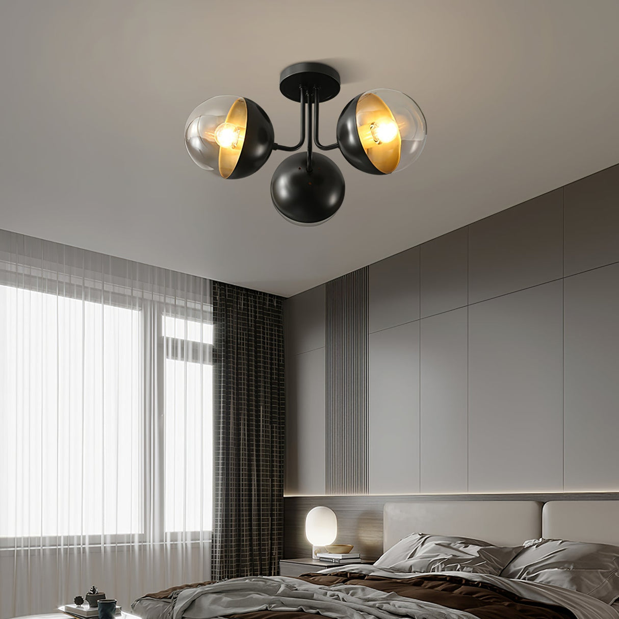 Modern Glass Globe Ceiling Light Brass Triple Sphere Design - Product detail 11