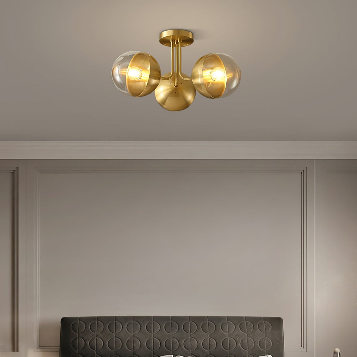 Modern Glass Globe Ceiling Light Brass Triple Sphere Design - Product detail 12