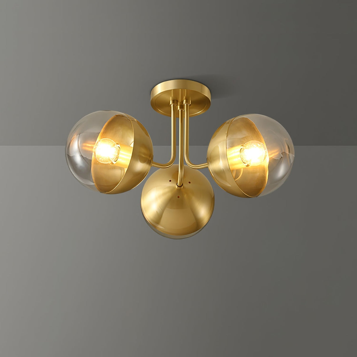 Modern Glass Globe Ceiling Light Brass Triple Sphere Design - Product detail 13