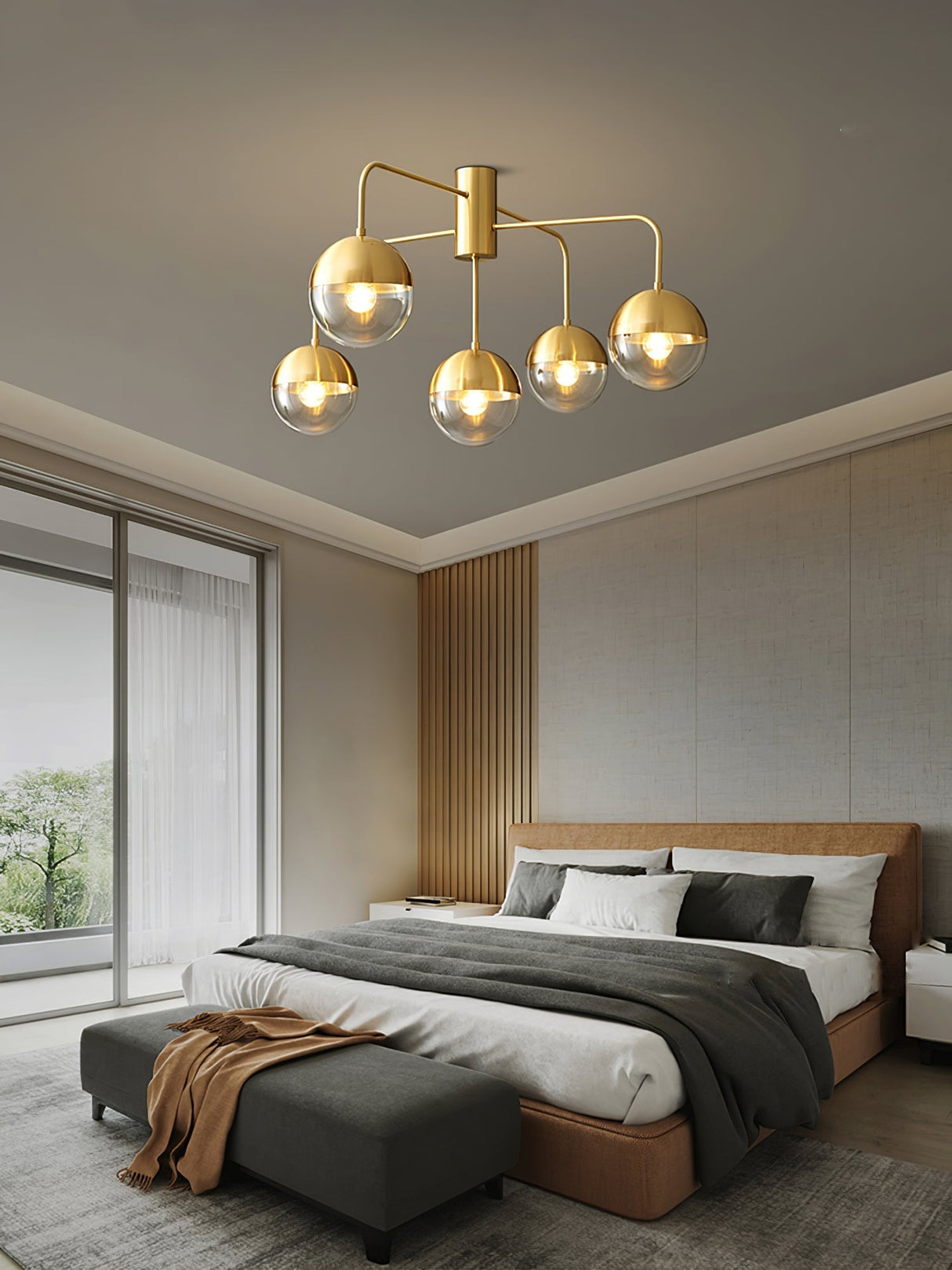 Modern Glass Globe Ceiling Light Brass Triple Sphere Design - Product detail 15