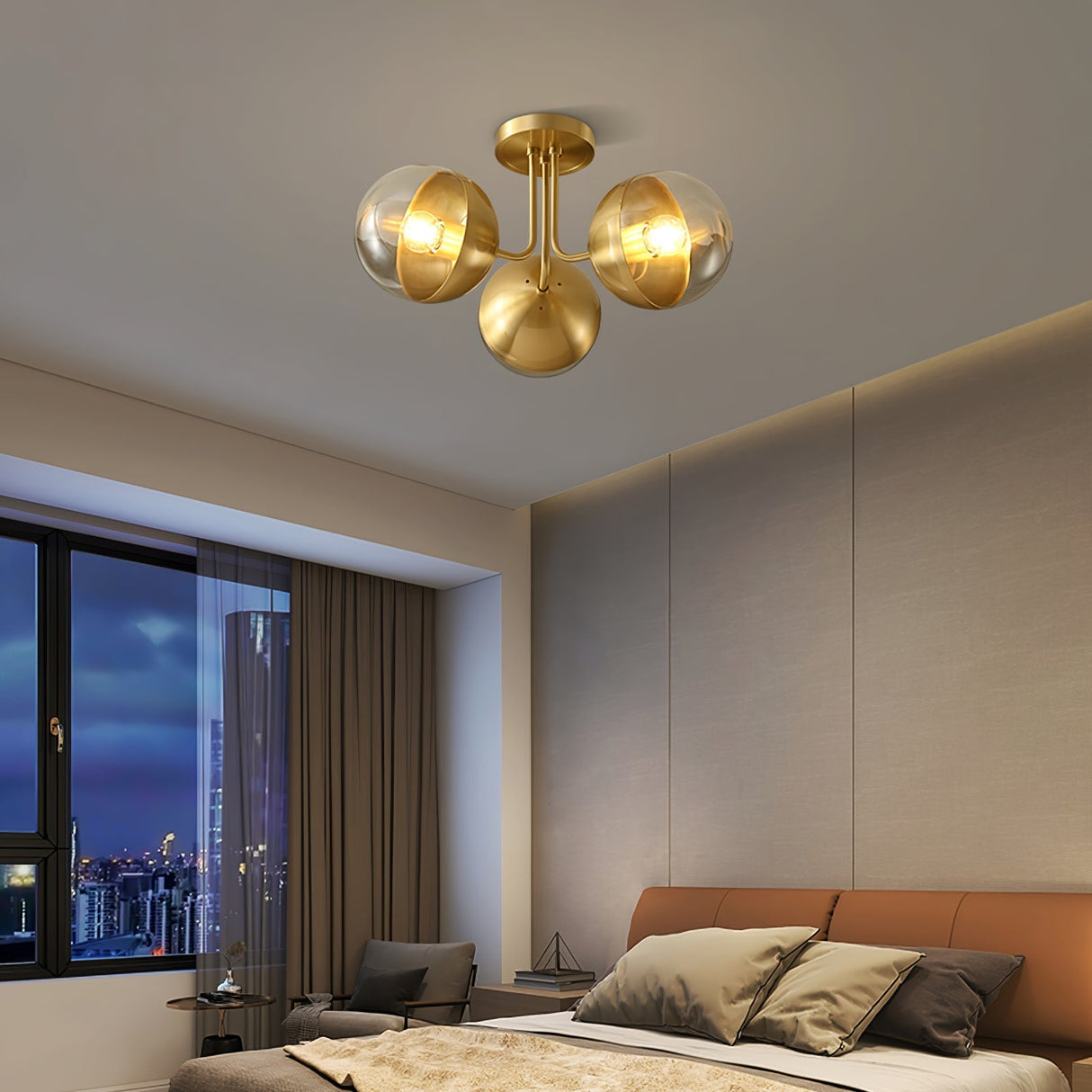 Modern Glass Globe Ceiling Light Brass Triple Sphere Design - Product detail 16