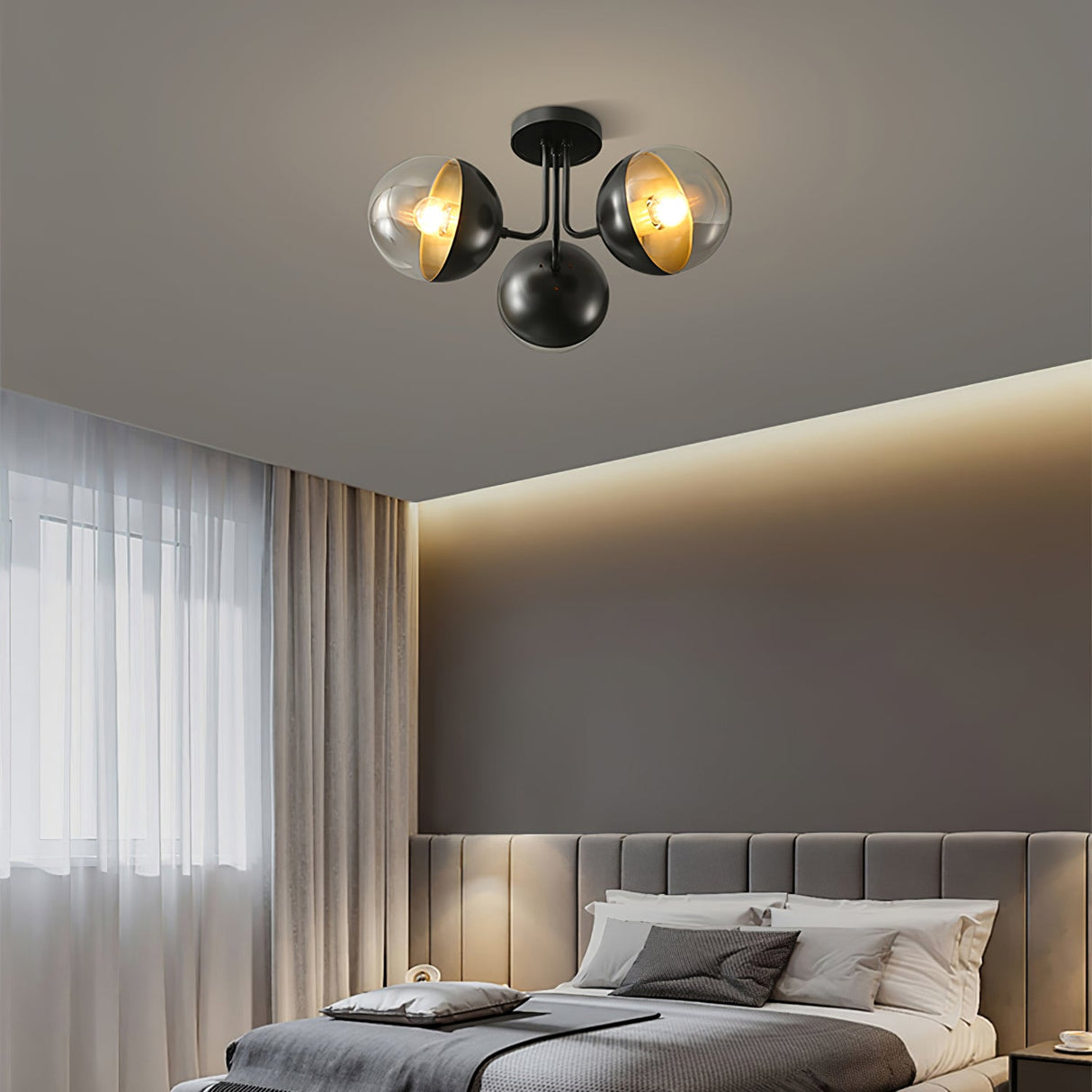 Modern Glass Globe Ceiling Light Brass Triple Sphere Design - Product detail 6