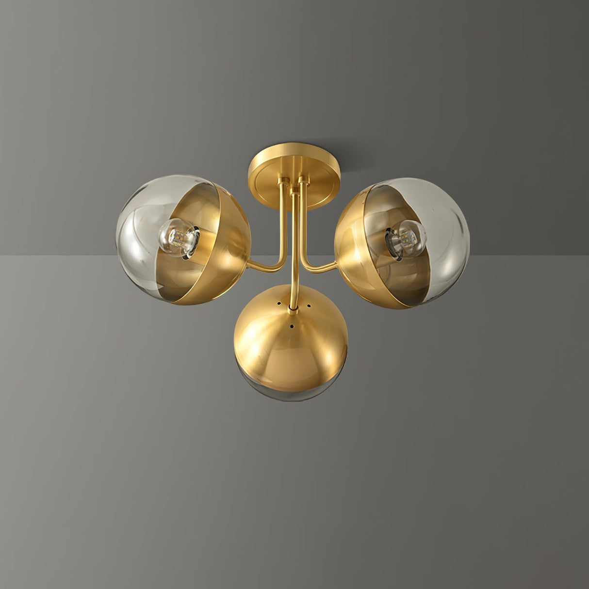 Modern Glass Globe Ceiling Light Brass Triple Sphere Design - Product detail 22