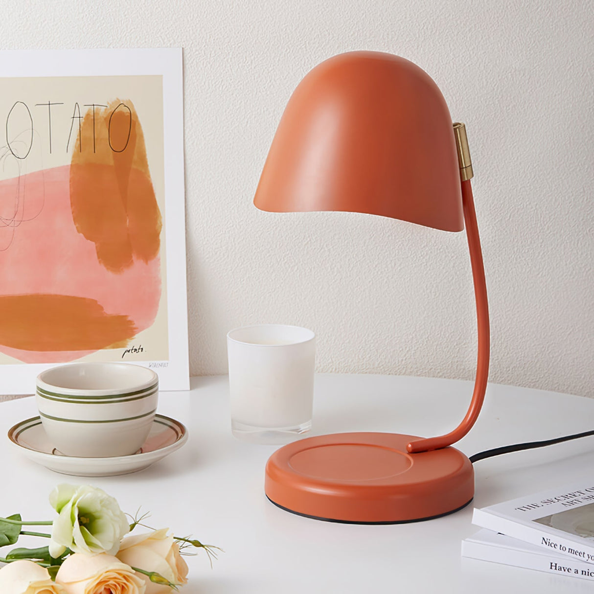 Modern Table Lamp Curved Metal Shade with Candle Holder - Detailed view