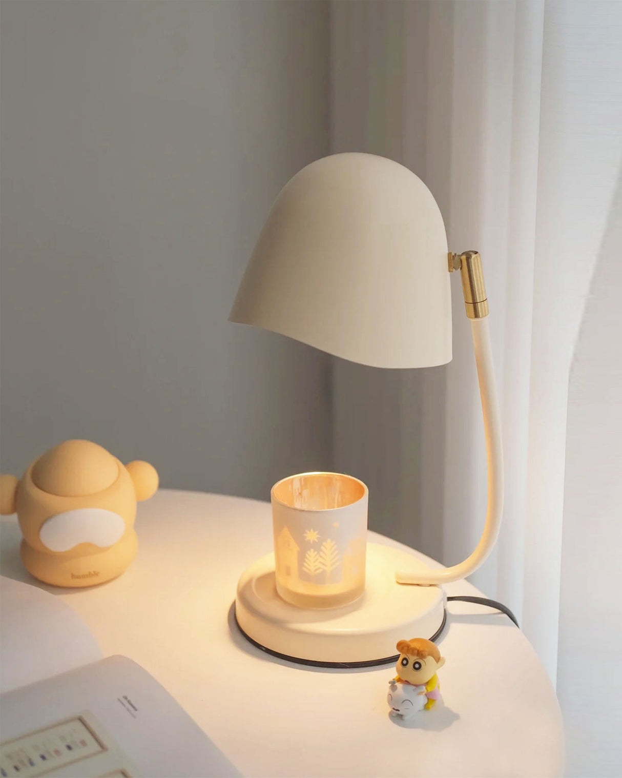 Modern Table Lamp Curved Metal Shade with Candle Holder - Product detail 8