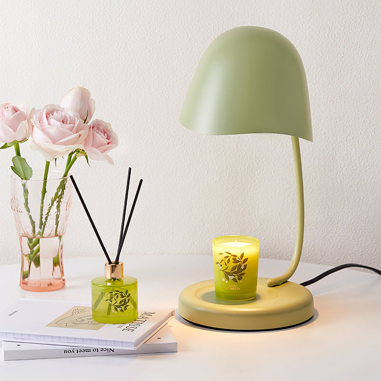 Modern Table Lamp Curved Metal Shade with Candle Holder - Product example