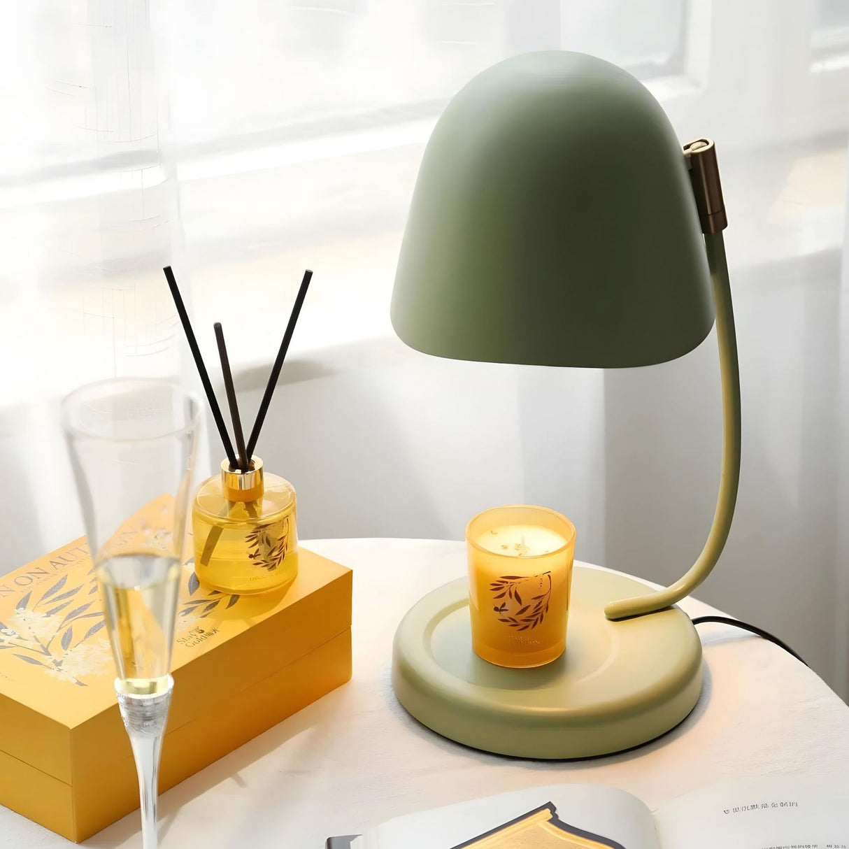 Modern Table Lamp Curved Metal Shade with Candle Holder - Product detail 4