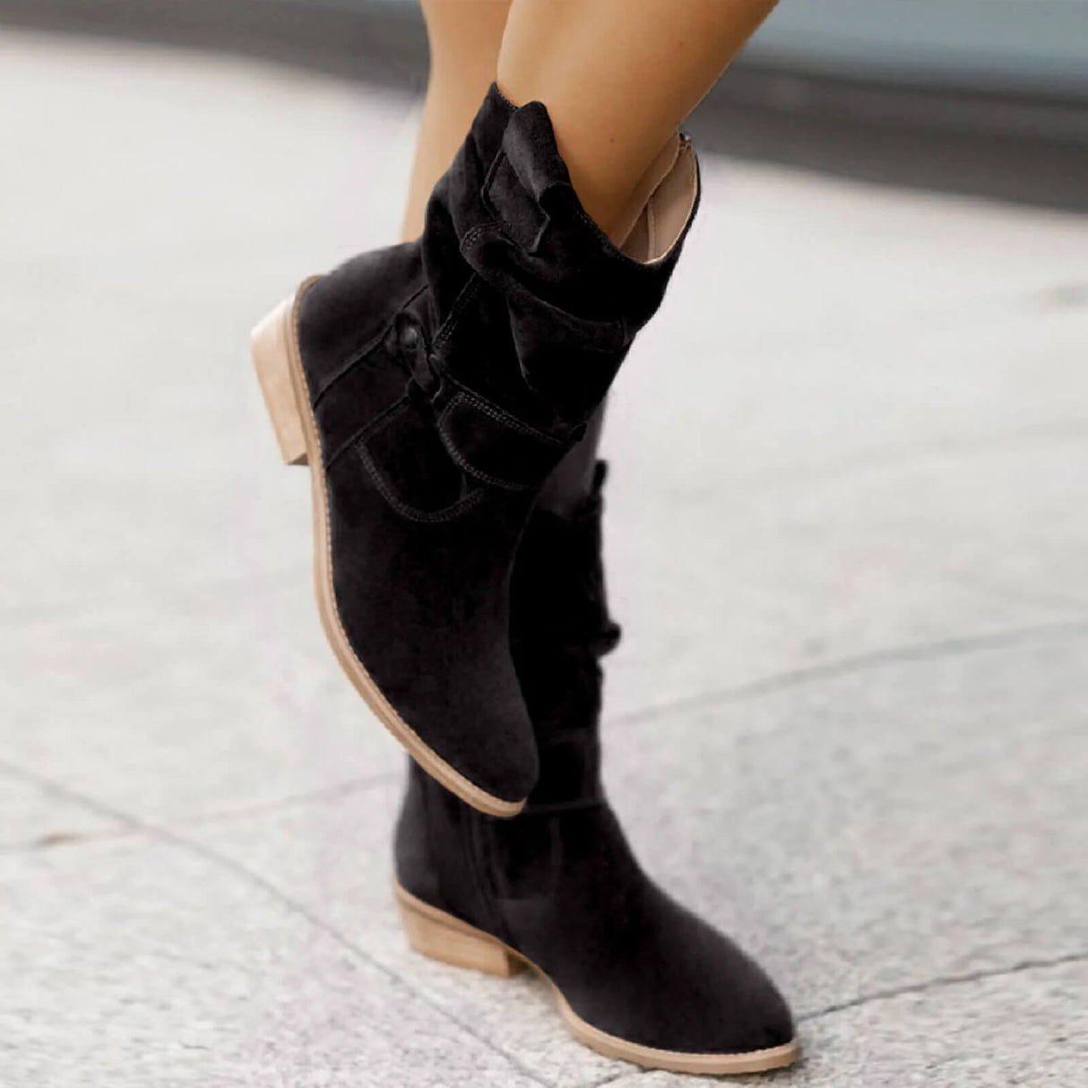 Suede Ankle Boots  Slouchy Design With Wooden Heel - Product detail 4
