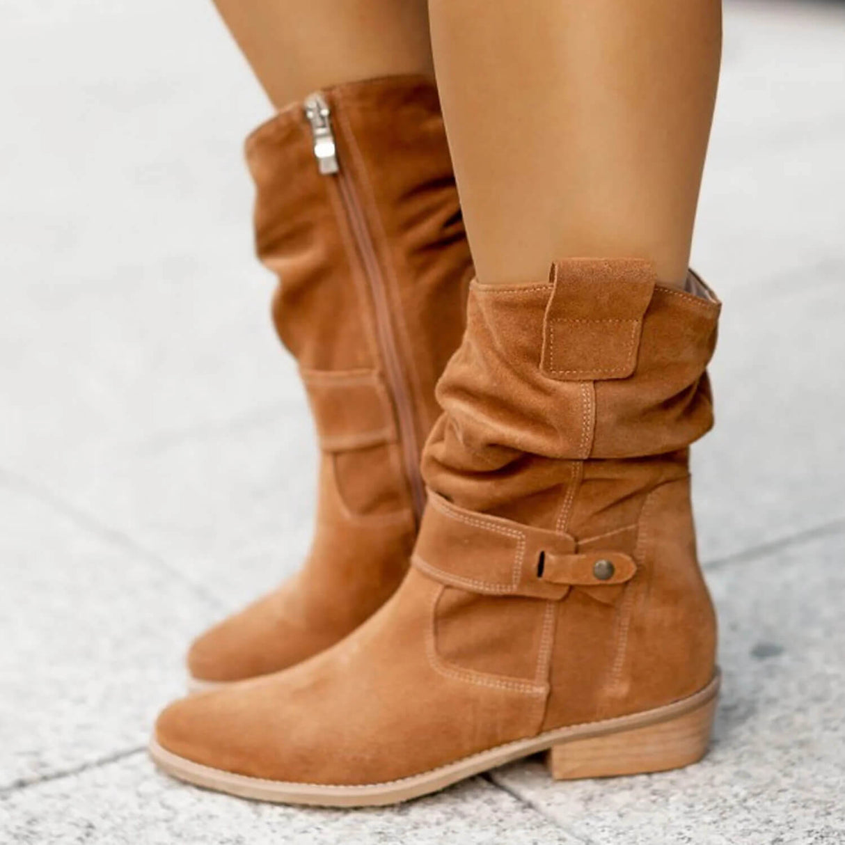 Suede Ankle Boots  Slouchy Design With Wooden Heel - Product detail 6
