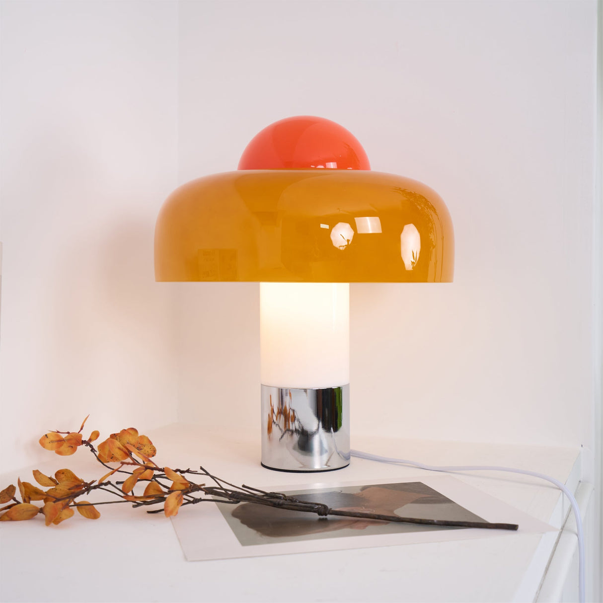 Modern Glass Table Lamp Orange Dome Shade Metal Base - Product example