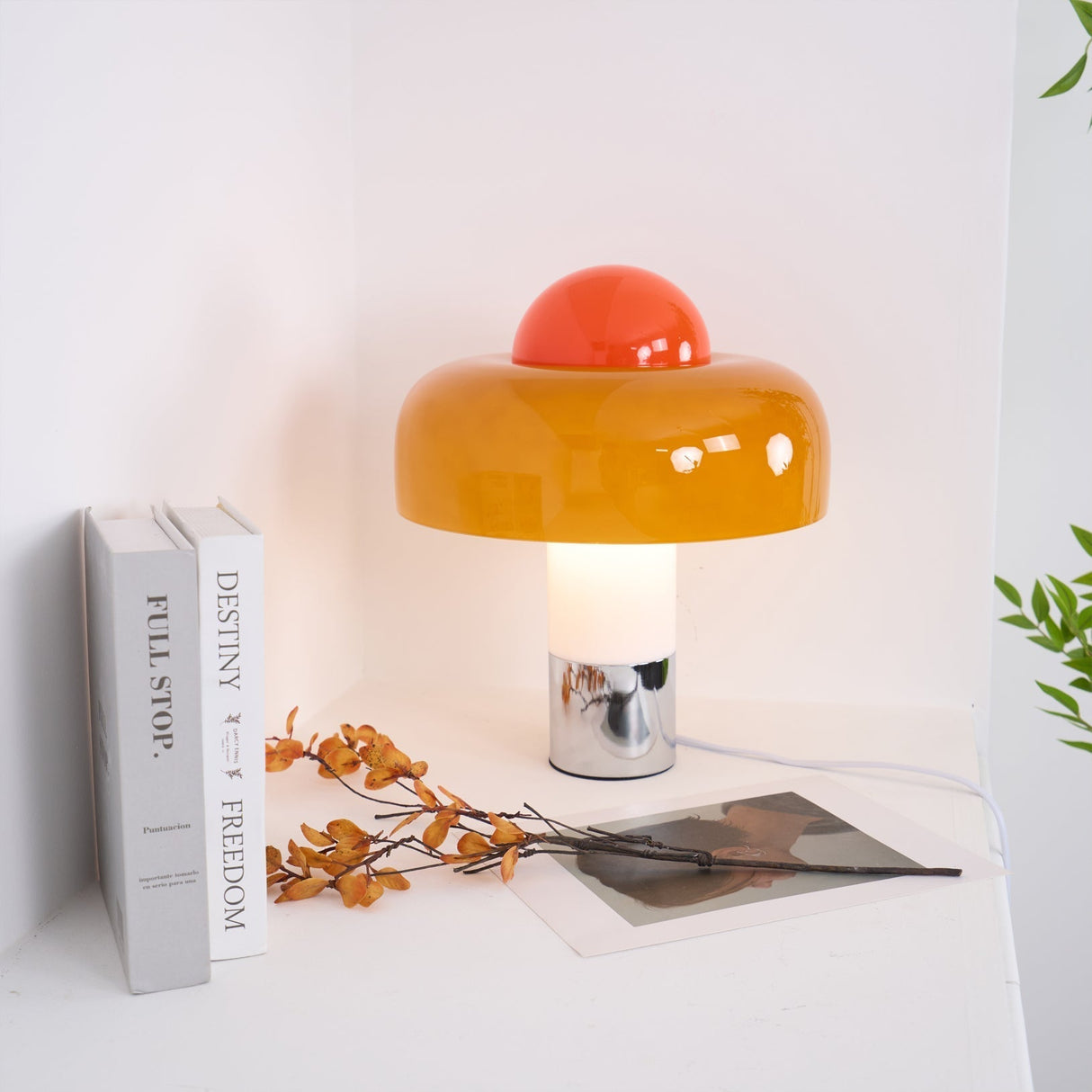 Modern Glass Table Lamp Orange Dome Shade Metal Base - Product detail 5