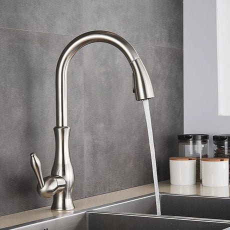 Modern Pull-Out Kitchen Faucet  Brushed Stainless Steel Design - Product showcase