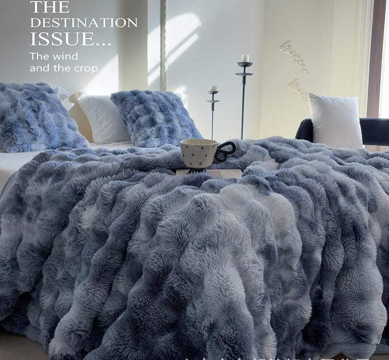 Faux Fur Throw Blanket Ultra Soft Plush Gray Texture - Product showcase