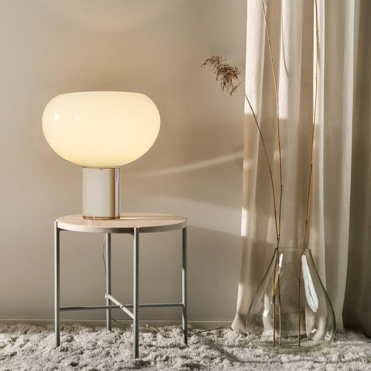 Modern Glass Table Lamp Round Dome Design - Detailed view