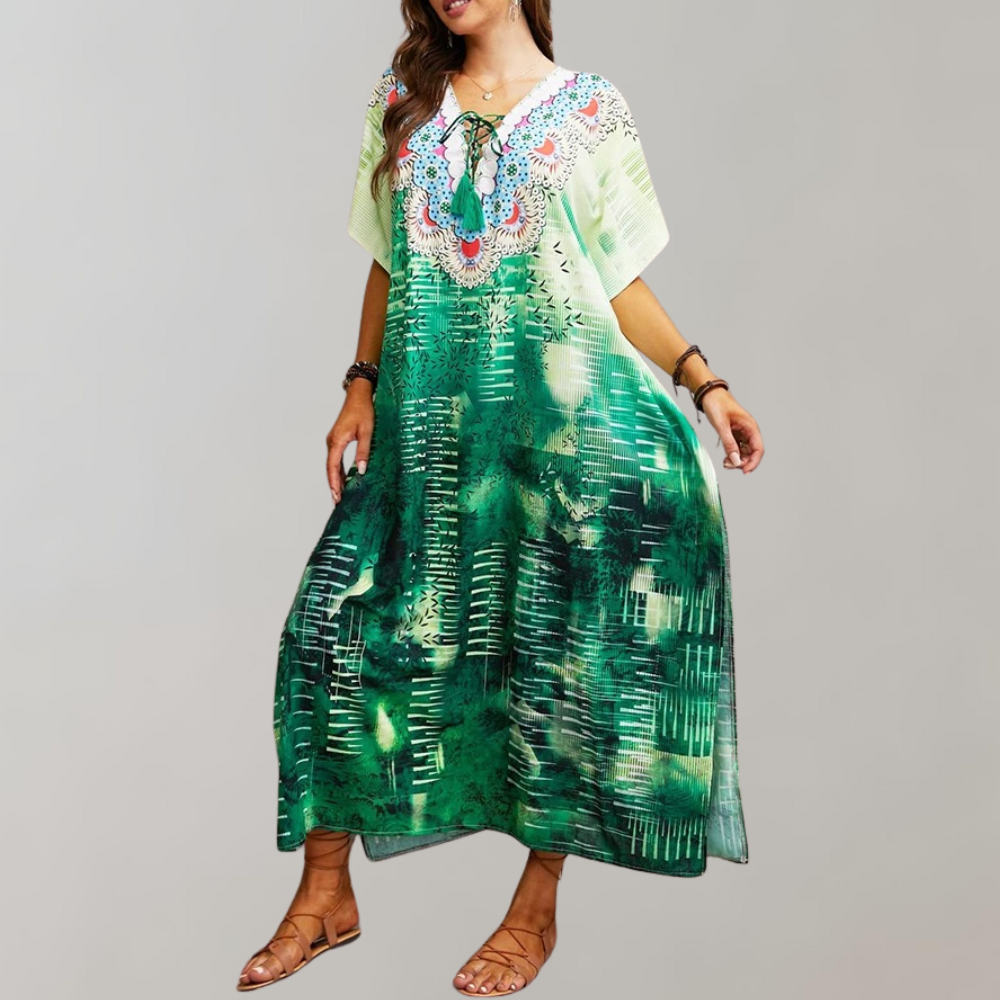 Bohemian Maxi Dress Snake Print with Floral Border - Product detail 8
