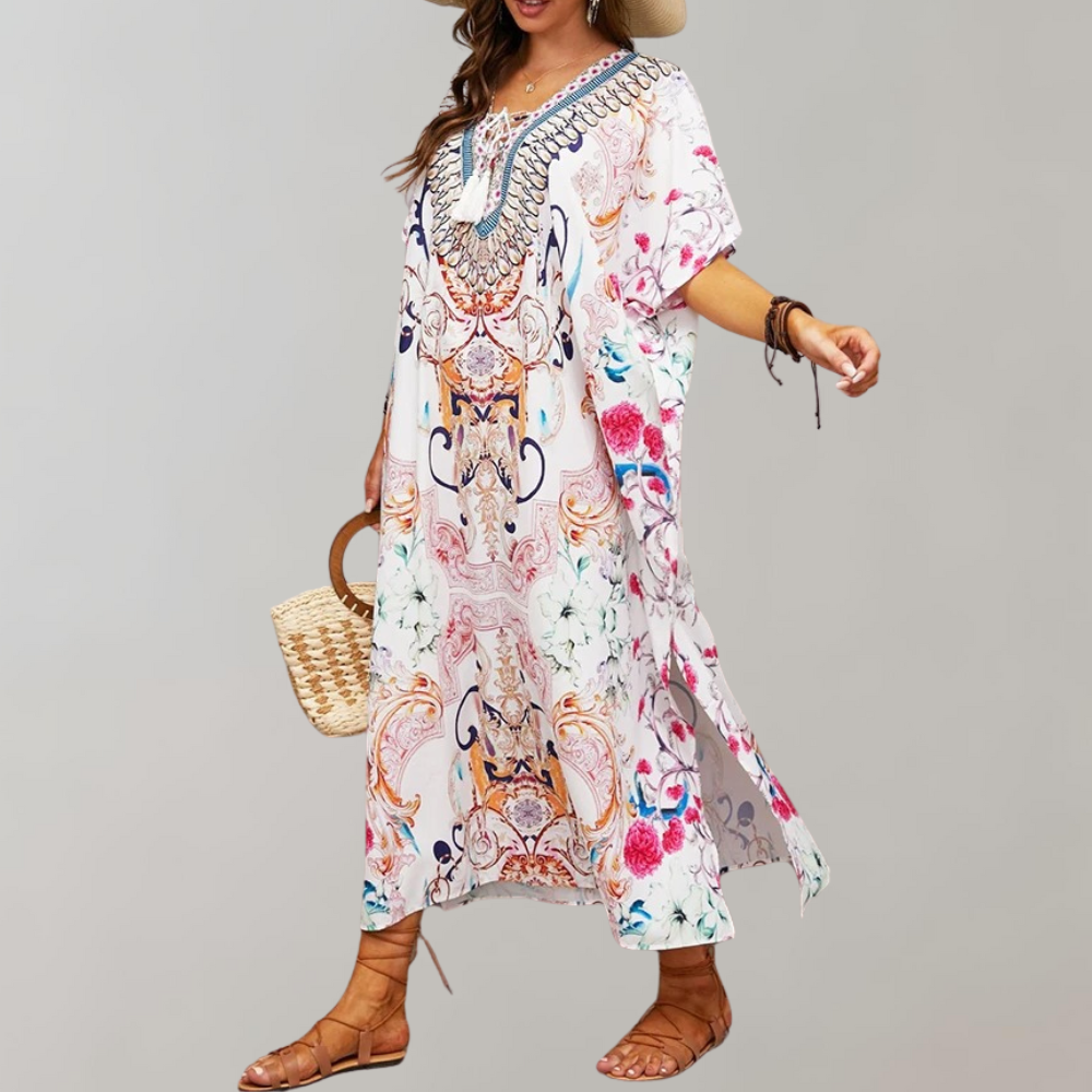 Bohemian Maxi Dress Snake Print with Floral Border - Product detail 9