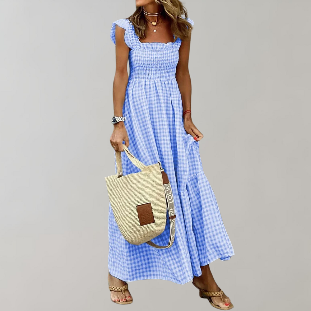 Gingham Maxi Dress Smocked Bodice With Flutter Sleeves - Product detail 4