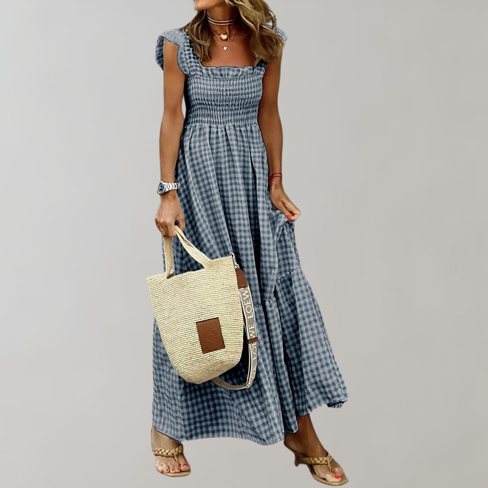 Gingham Maxi Dress Smocked Bodice With Flutter Sleeves - Product detail 9
