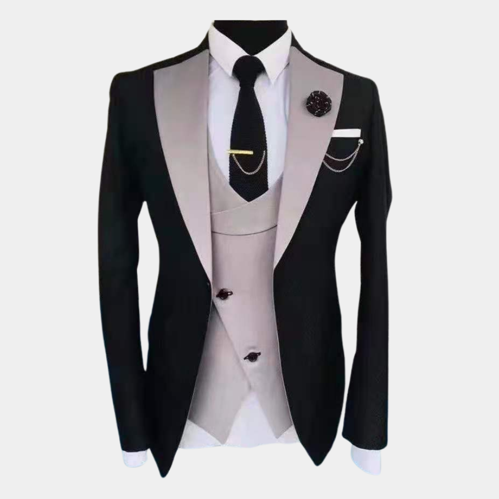 Formal Three Piece Suit  Black With Sky Blue Lapel - Product detail 7