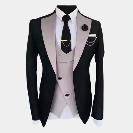 Formal Three Piece Suit  Black With Sky Blue Lapel - Product detail 7