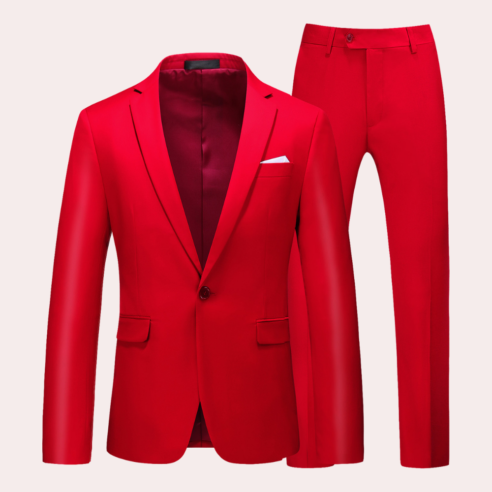 Modern Mens Suit Set Burgundy Business Formal Wear - Detailed view