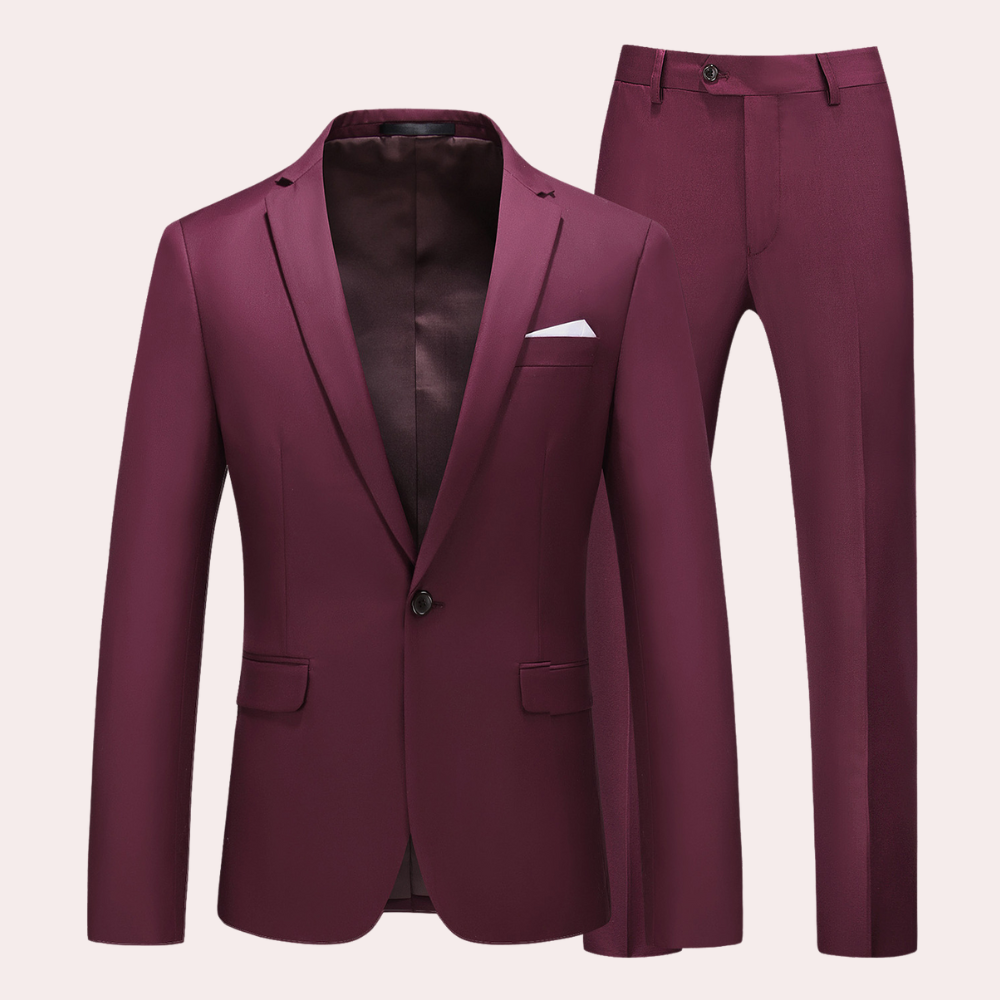 Modern Mens Suit Set Burgundy Business Formal Wear - Product showcase