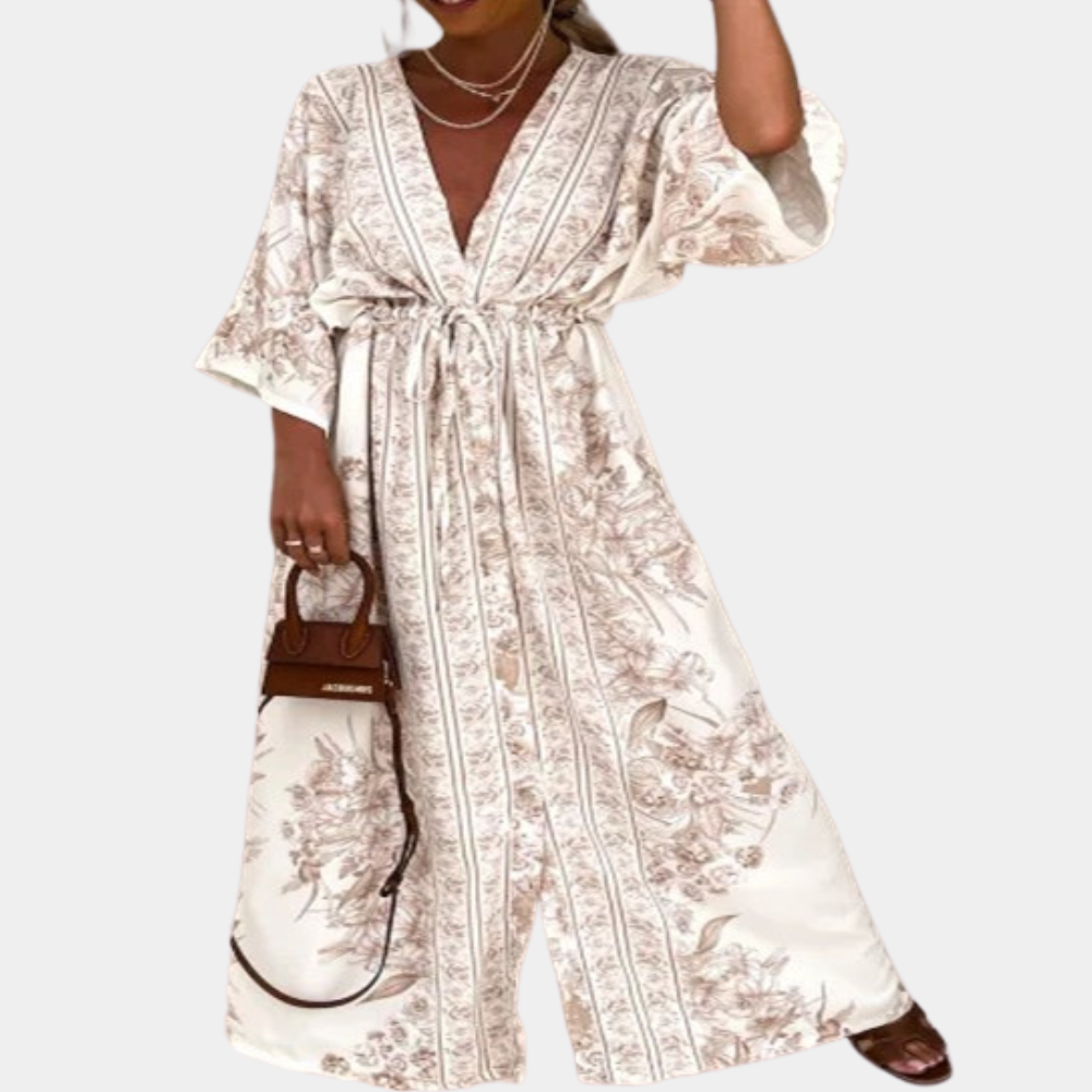 Porcelain Print Maxi Dress Blue Floral V-Neck Design - Product detail 4