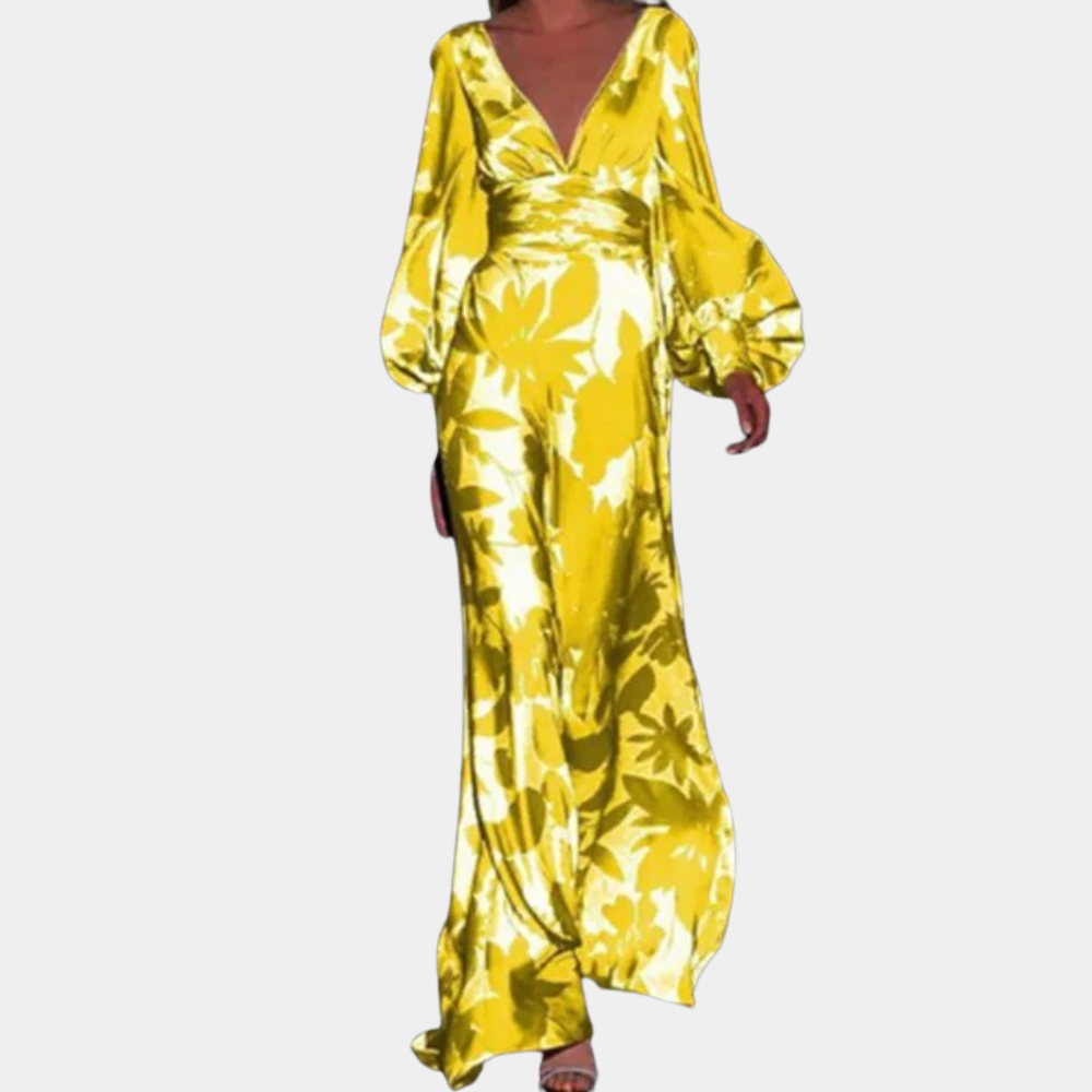 Tropical Maxi Dress Emerald Palm Print with Balloon Sleeves - Product detail 8