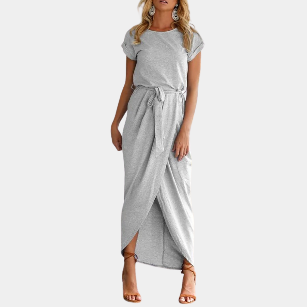 Draped Midi Dress Olive Green Wrap Design - Product example