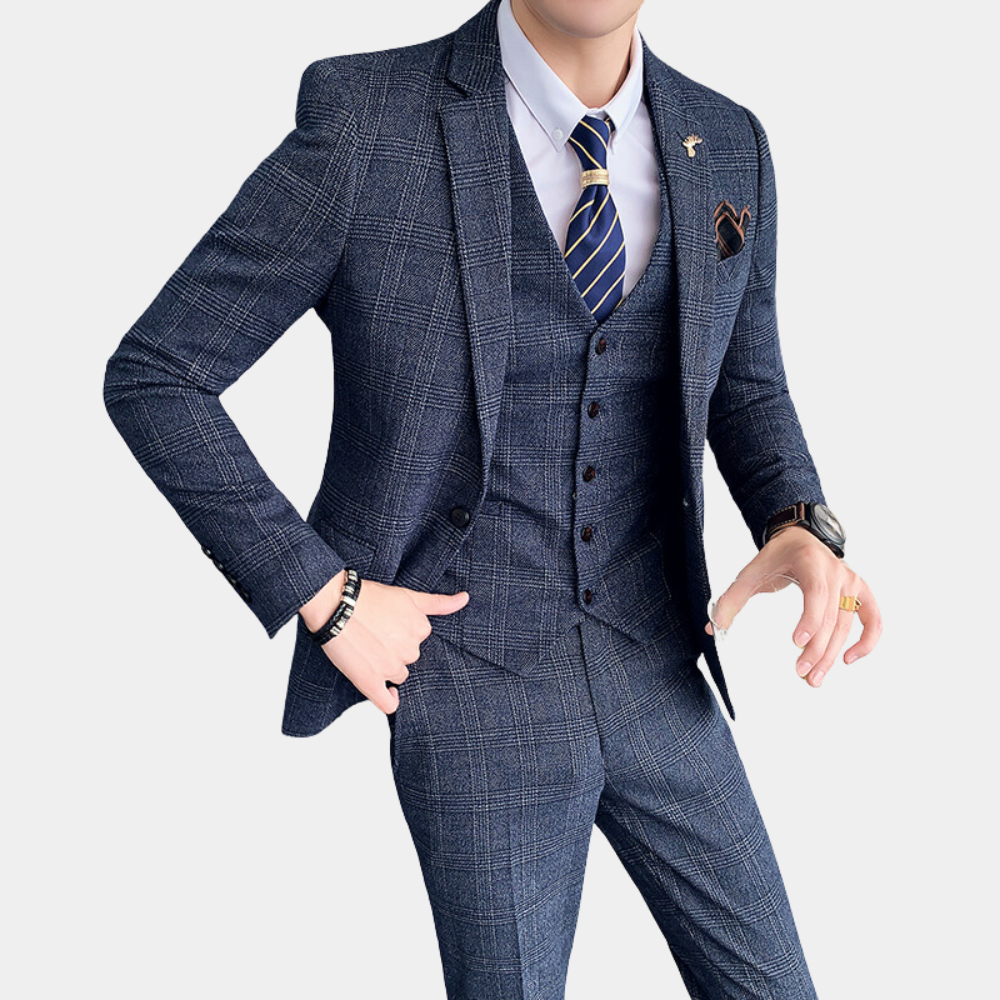 Classic Plaid Three Piece Suit Business Professional Slim Fit - Product detail 4