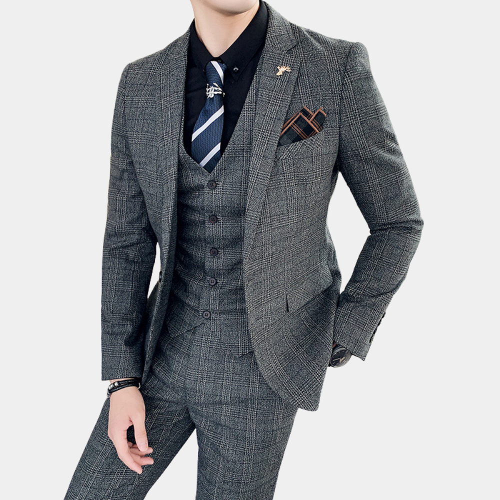 Classic Plaid Three Piece Suit Business Professional Slim Fit - Product detail 6
