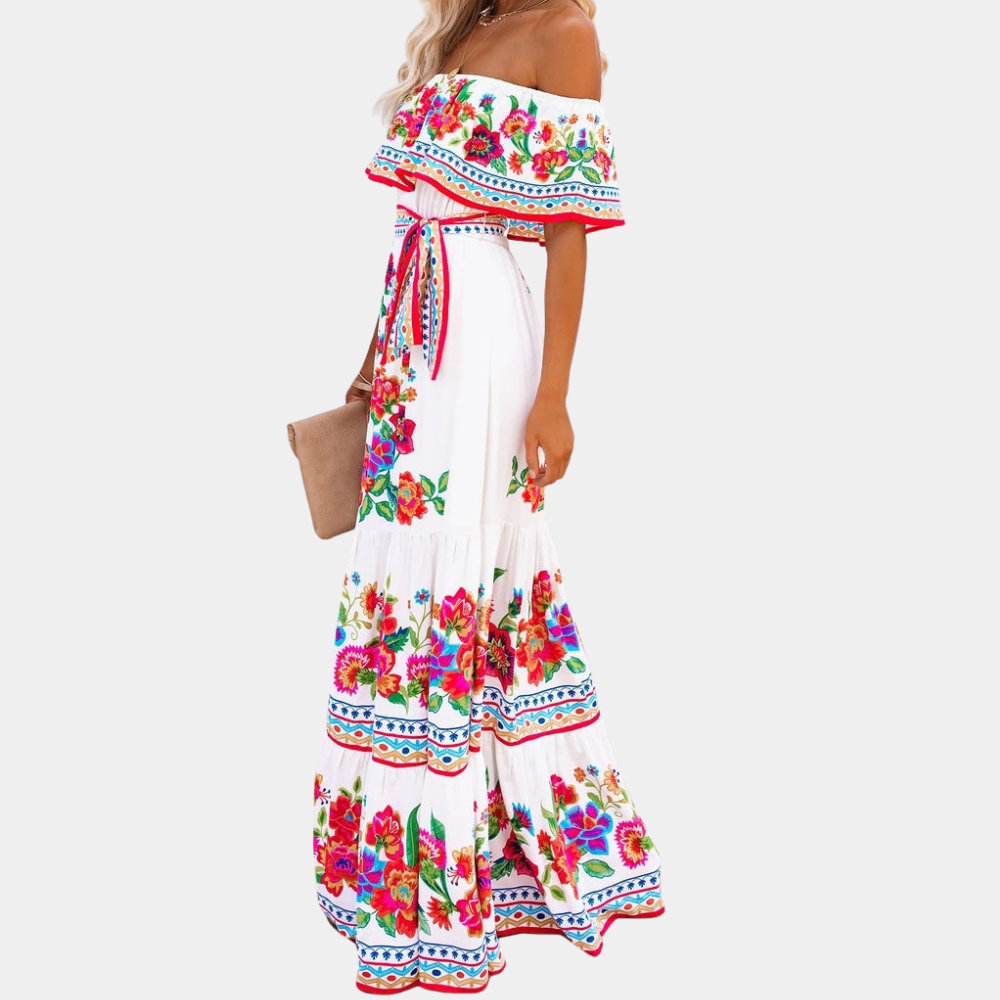 Tie Dye Maxi Dress Watercolor Print Cold Shoulder Design - Product detail 9