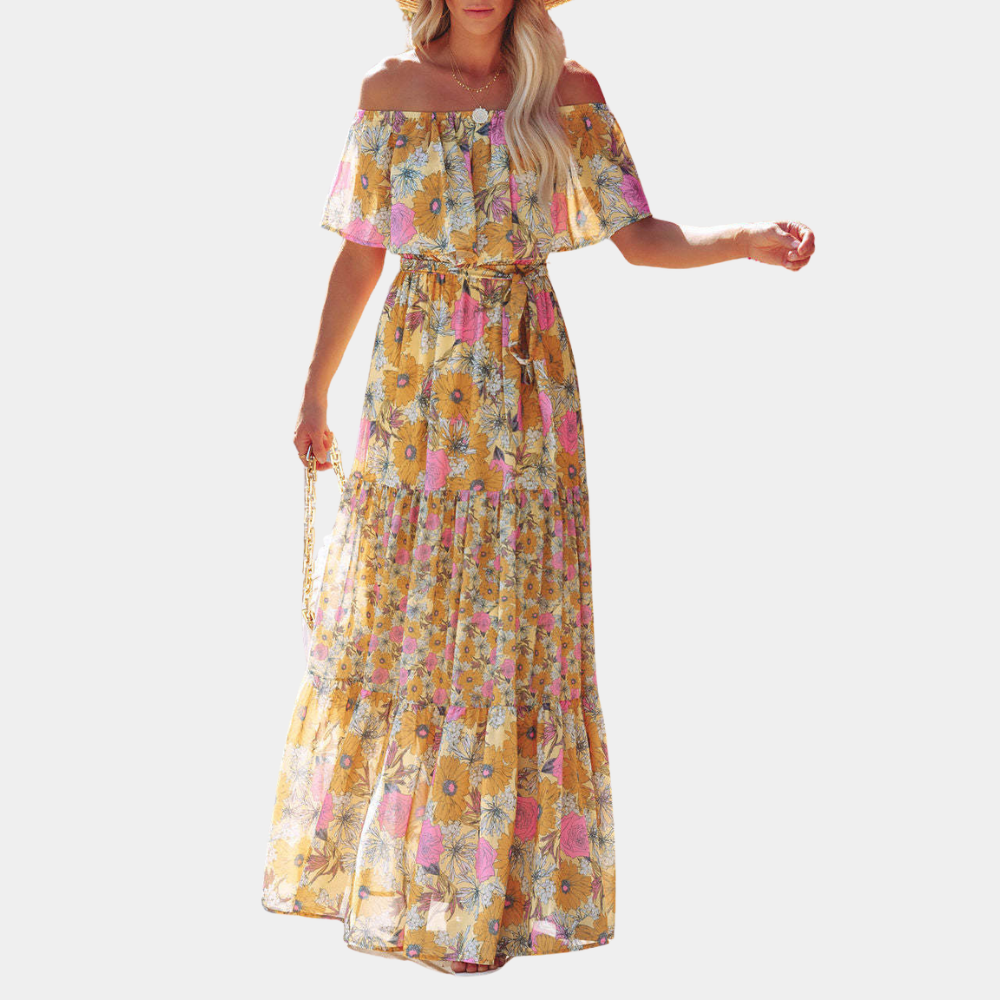 Tie Dye Maxi Dress Watercolor Print Cold Shoulder Design - Product detail 5