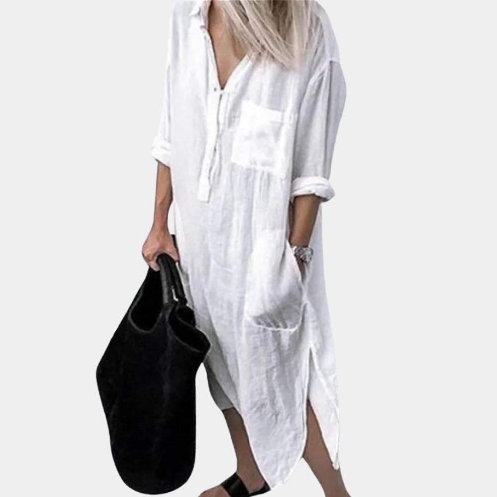 Summer Linen Maxi Dress V-Neck Split Hem Design - Product detail 8